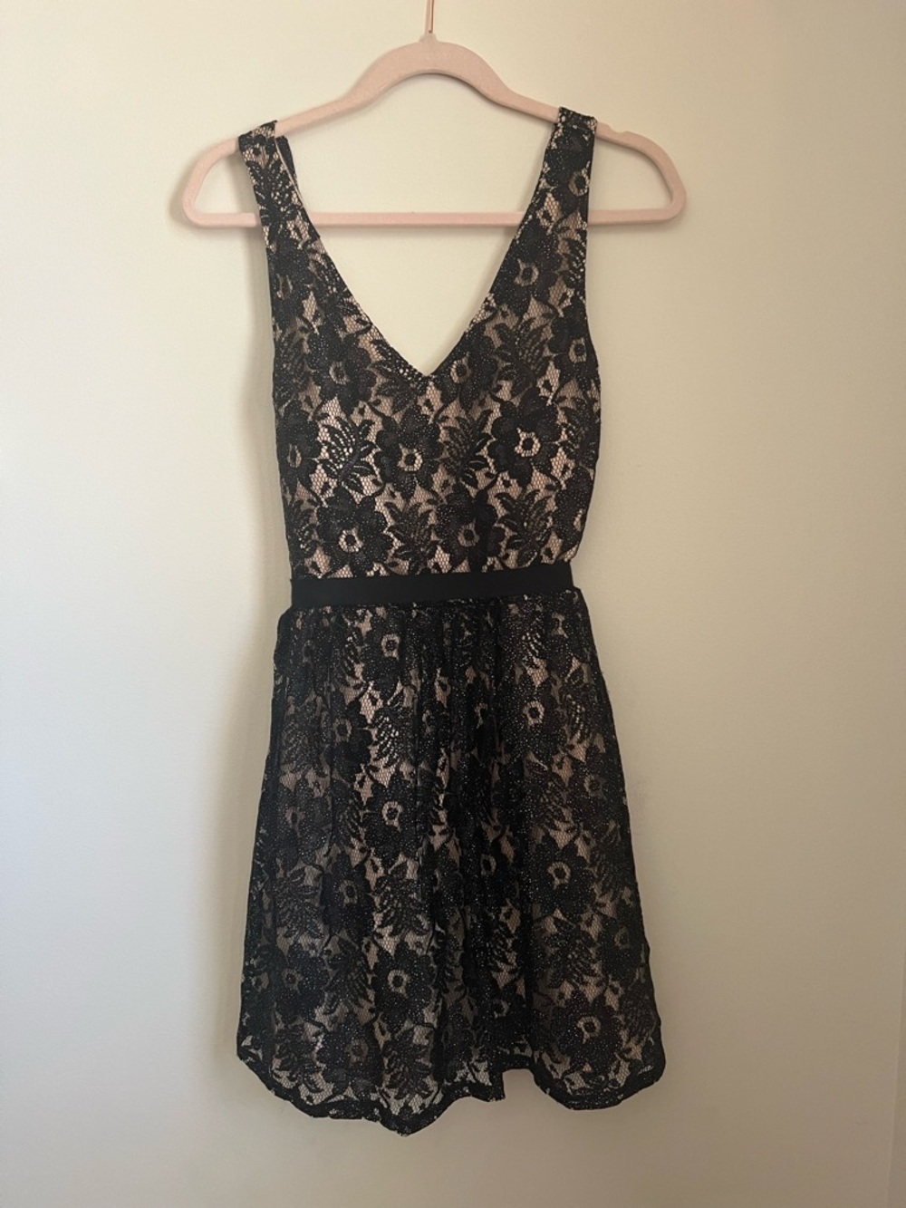 Black and Nude Lace Cocktail Dress